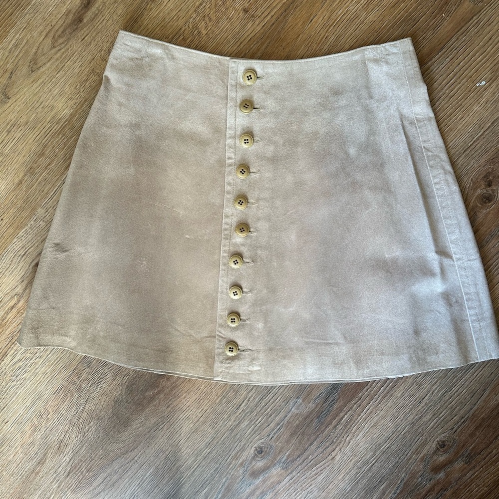 1990s vintage real suede tan mini skirt, size 13/14